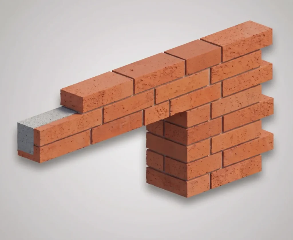 Flachsturz im Läuferverband mit Betonkern und Ziegelverblendung